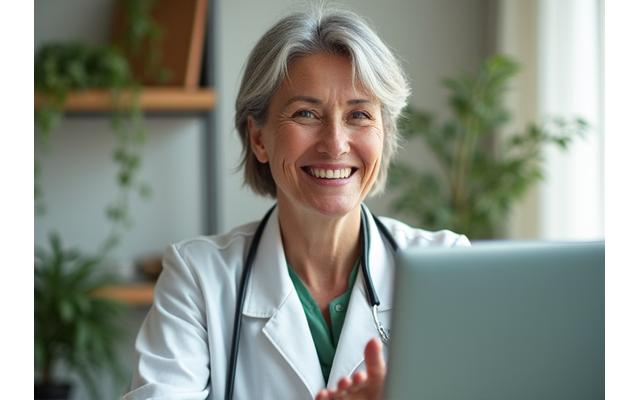 A certified wellness professional, empathetic and knowledgeable, interacting online.