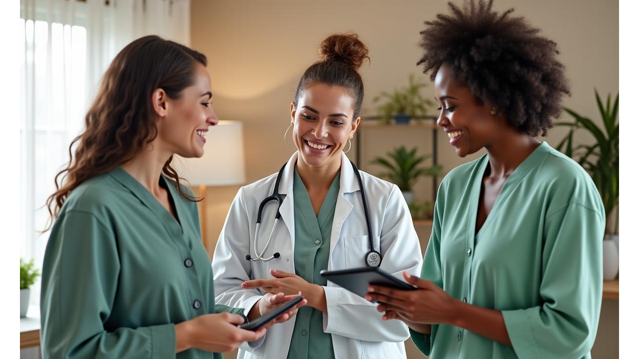 A diverse group of wellness experts in a bright, modern setting, engaged in discussion and offering clear guidance.